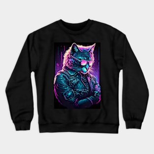 Cool Cat Portrait Cyber Future Style Crewneck Sweatshirt